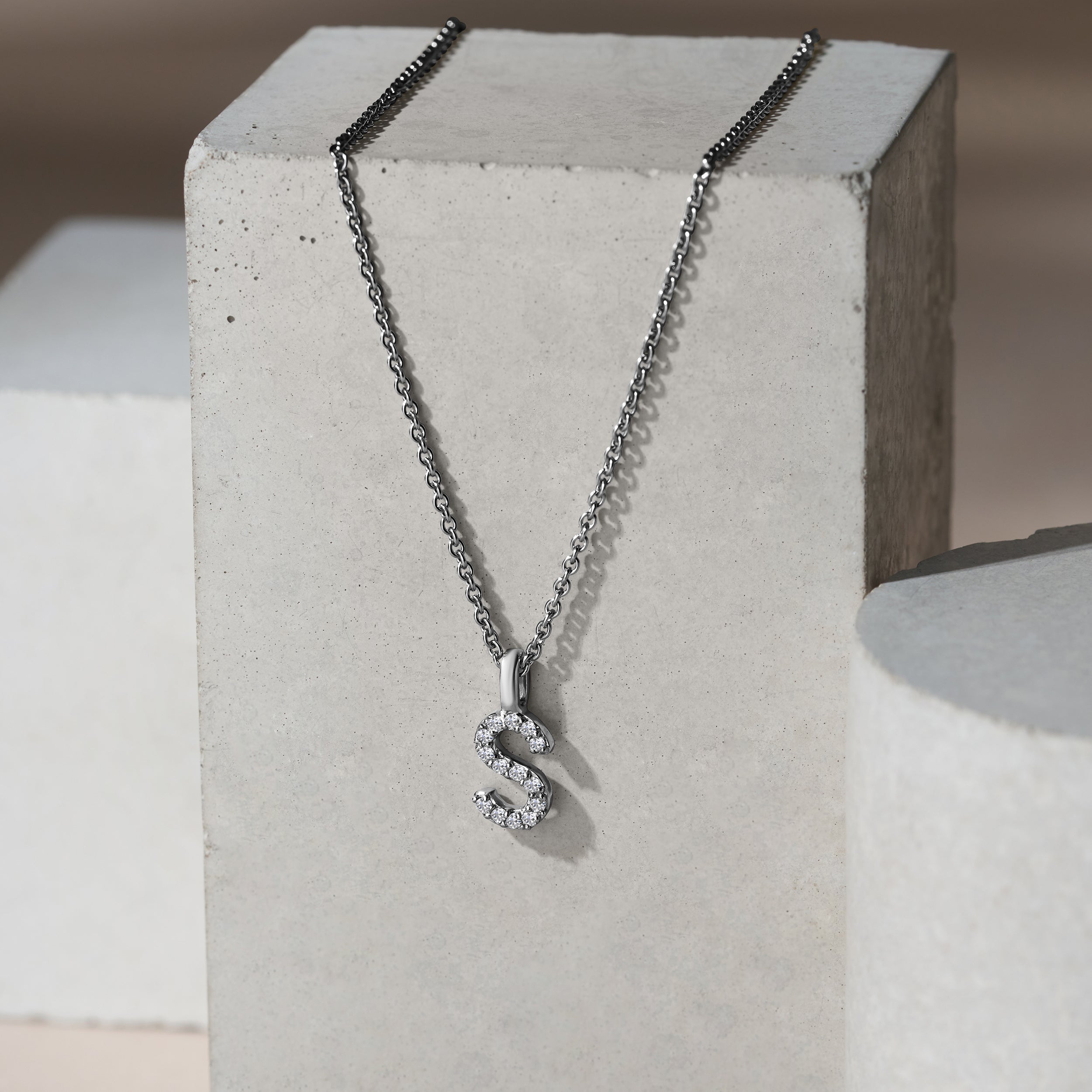 Love Letter Initial S Lab Diamond Necklace set in 9K White Gold